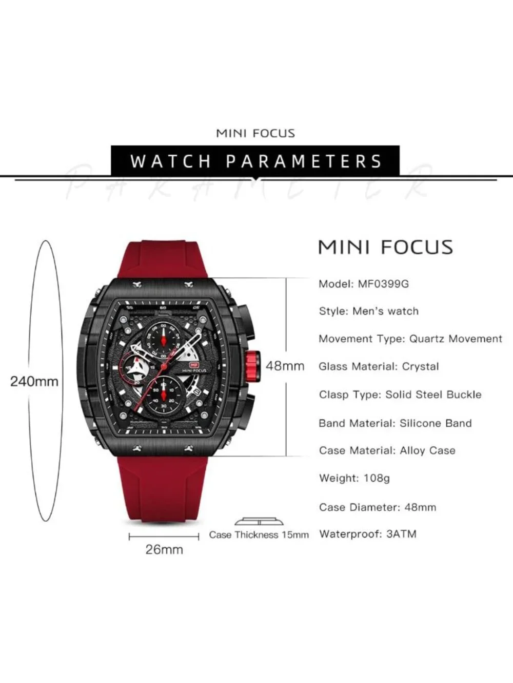 Stylish Men's Sports Wrist Watch with Silicone Band - Fashionable & Durable